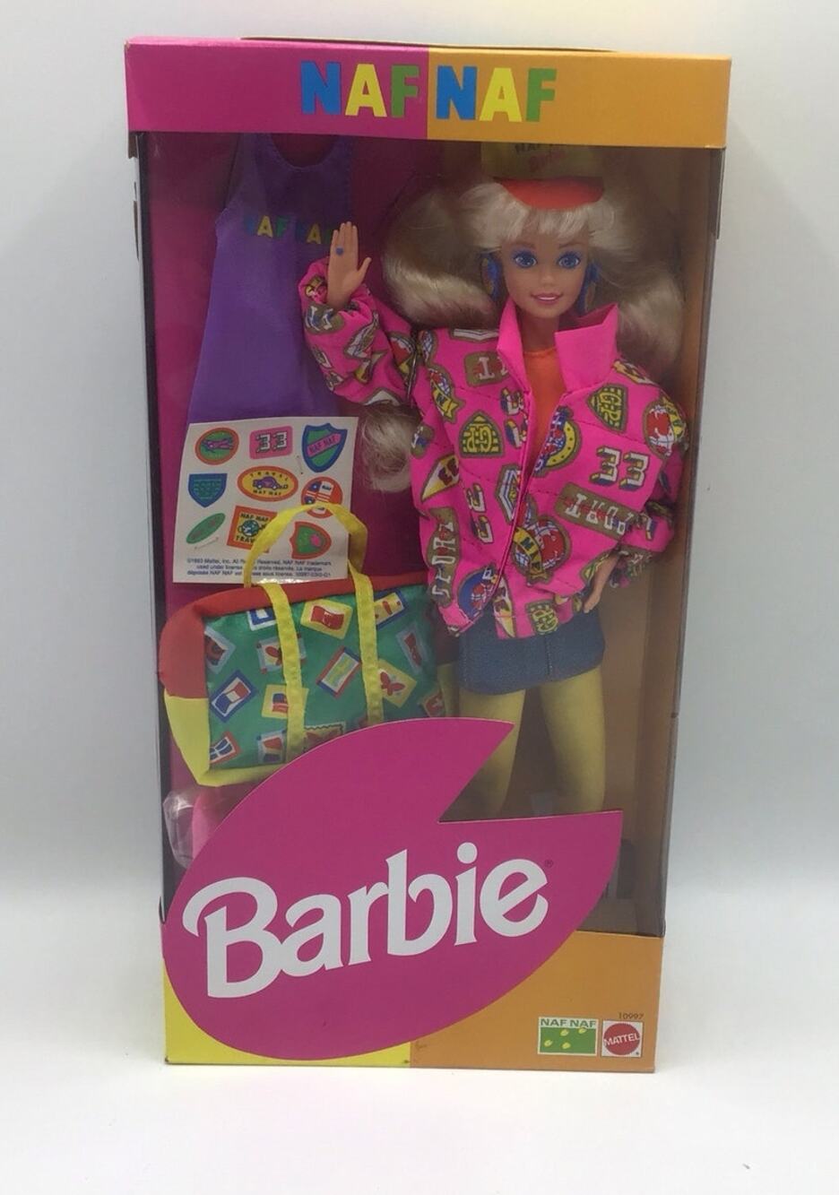1993 NAF NAF Barbie Doll French Fashion Travel Set Pink Jacket Duffel NIB 10997